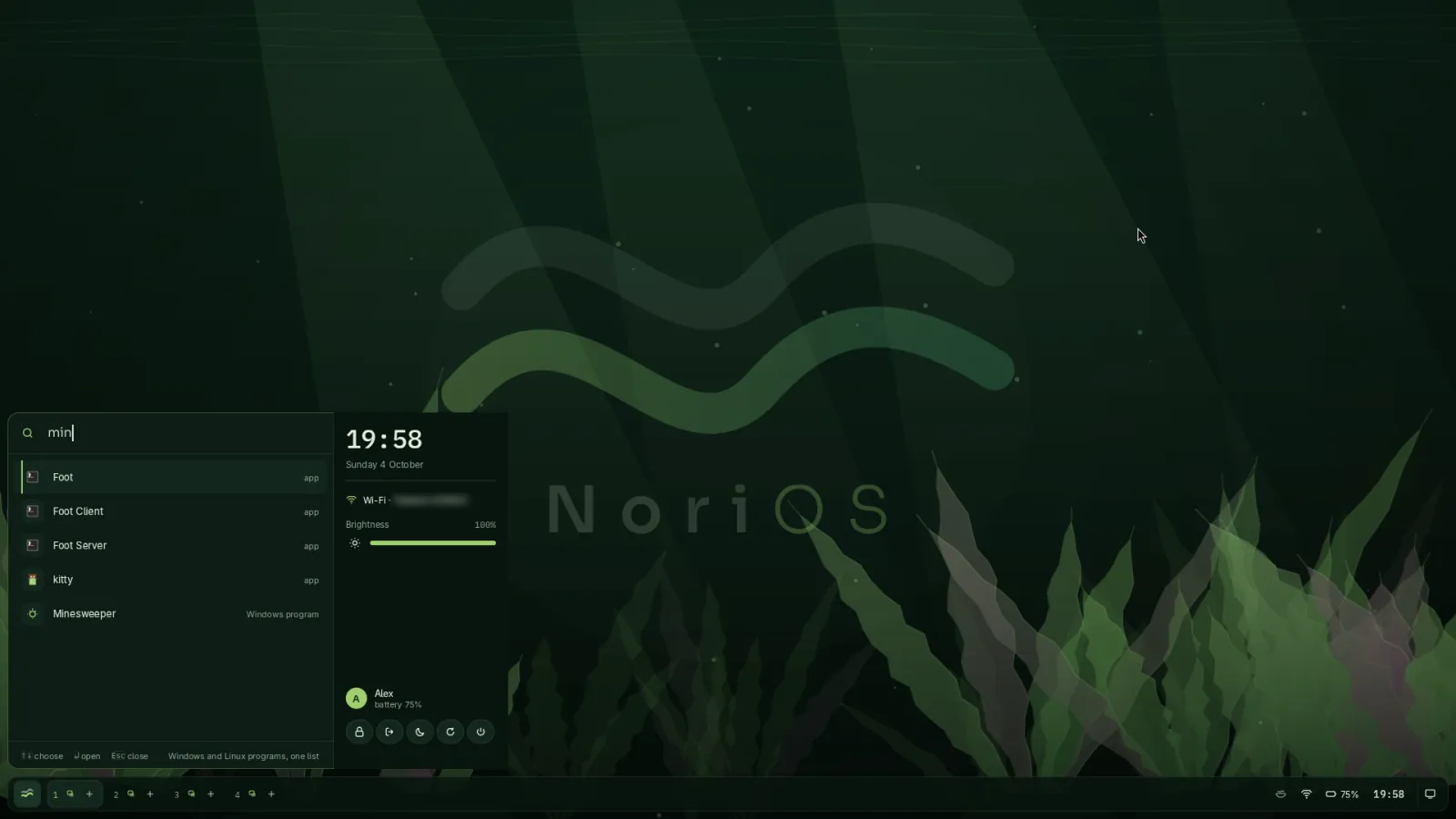The launcher open over the desktop
