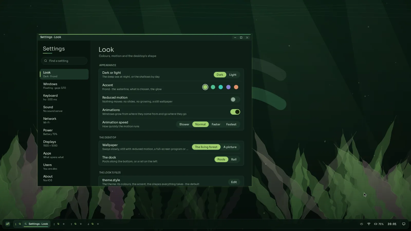 Settings at the Look page